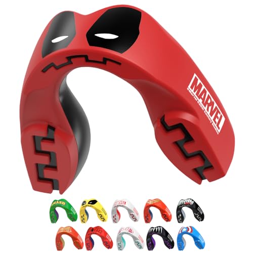 Marvel Deadpool Mouth Guard, Dual Layer Mouthguard for Adults with Case, Easy Fit Remoldable Mouthpiece for Football, Boxing, Lacrosse, MMA, Basketball & All Contact Sports (Adult 12+ Years, Red) - color: Deadpool, size: Adult (12+ Years)