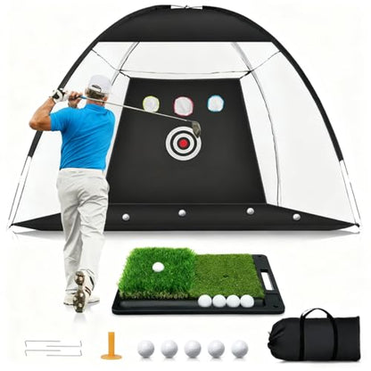 Golf Net, 10 x 7FT Golf Practice Nets for Backyard Driving Hitting Swing Chipping Training with Hitting Mat for Indoor & Outdoor, Gifts for Men Dad Husband Golfers Him