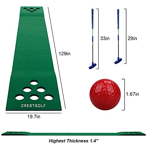 Crestgolf Mat Game Set Green Mat, Putting with 2 Adjustable Putters, 6 Golf Balls,12 Golf Hole Covers for Indoor&Outdoor Short Game Office Party Backyard Use
