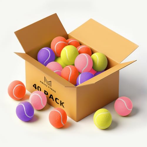 30/40 Pack Training Tennis Balls, Pet Dog Playing Balls, Practice Tennis Balls with Mesh Bag for Transport and Beginner Training - color: Colorful-40Pack