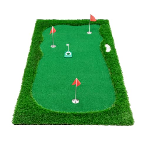 10x5 FT Golf Putting Green, Large Putting matt Professional Training Mat with Realistic Artificial Grass Turf, 3 Holes, 3 Flags and Cups for Indoor Outdoor Putting Practice - size: 10x5 FT