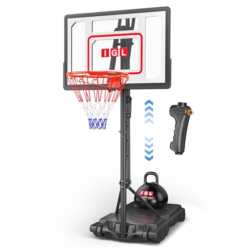 IGL Kids Basketball Hoop Outdoor | 4-8.5ft Adjustable Height | 33" Shatterproof Backboard | Fillable Base & Extra Anchor | Portable Goal w/Wheels for Backyard Driveway - color: Red, size: 4-8.5 FT