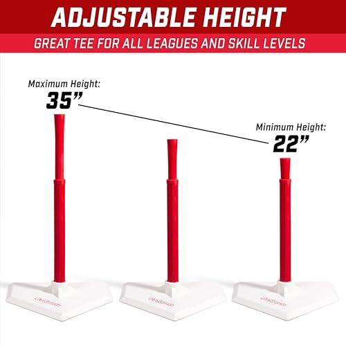 GoSports Baseball & Softball Batting Tees - Choose Jr. or Standard - Adjustable Rubber Hitting Tee - color: Standard Red