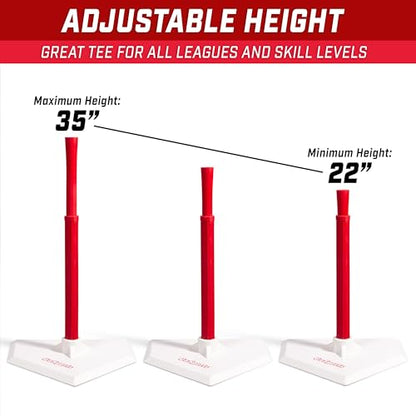 GoSports Baseball & Softball Batting Tees - Choose Jr. or Standard - Adjustable Rubber Hitting Tee - color: Standard Red