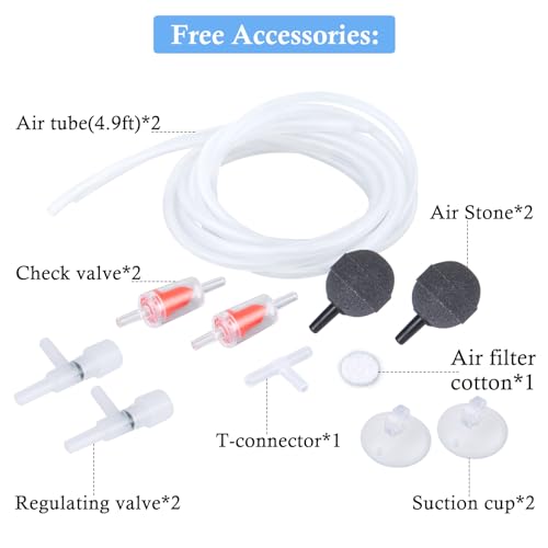 Dual Outlet Aquarium Electric Air Pump, Whisper Adjustable Fish Tank Aerator, Quiet Oxygen Pump with Accessories for 20 to 100 Gallon - style: 3W-80GPH