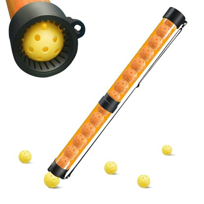 Tennis Ball & Pickleball Picker Holds 14 Balls, Ball Pickup Tube with Shoulder Strap, Lightweight Easy Pickup Portable Ball Holder, Pickleball & Tennis Ball Hopper - color: Orange