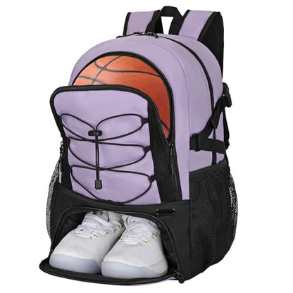 Goloni Basketball Backpack,Large Sports Bag with Ball Compartment & Shoe Compartment,Basketball Bag Fit Volleyball, soccer,Gym - color: Light Purple