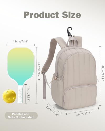 Pickleball Bag, Pickleball Backpack with Shoe Compartment and Paddle Slots, Large Sports Gym Backpack with Wet Pocket - color: Camel