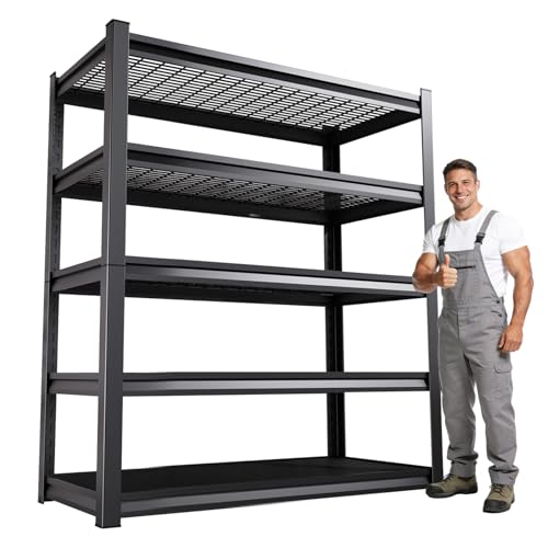 Garage Shelving, 2000LBS Garage Storage Shelves, 5-Tier Heavy Duty Shelves, Utility Adjustable Metal Shelving Unit, 72" H x 46" W x 19.6" D Storage Shelf for Warehouse, Basement, Closet - size: 72" H x 46" W x 19.6" D