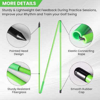 FINGER TEN Golf Alignment Sticks Rods Swing Trainer Tools 43 Inch 2 Or 3 Pack, Fits in Golf Bag Tour Stickers Practice Training Aid