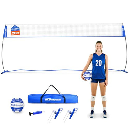 Haokelball Portable Volleyball Net for Backyard, 20ft Freestanding Volleyball Set with Adjustable Height & Widened Base, Outdoor/Indoor Practice Net with Volleyball, Carry Bag, Stakes & Ropes