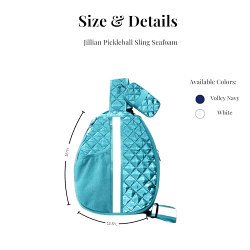lemonbella Pickleball Sling Bag for Women | Holds 2 Pickleball Paddles | Pickleball Paddle Cover + Zip Pockets | Cute Pickleball Bag + Women's Crossbody Handbag Style - color: Seafoam