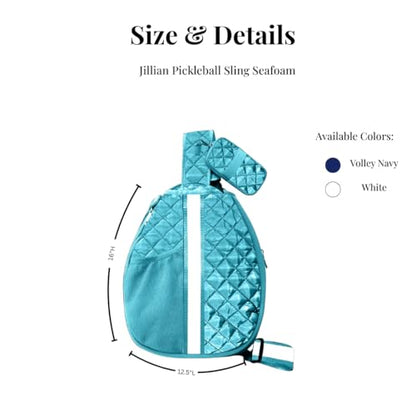 lemonbella Pickleball Sling Bag for Women | Holds 2 Pickleball Paddles | Pickleball Paddle Cover + Zip Pockets | Cute Pickleball Bag + Women's Crossbody Handbag Style - color: Seafoam