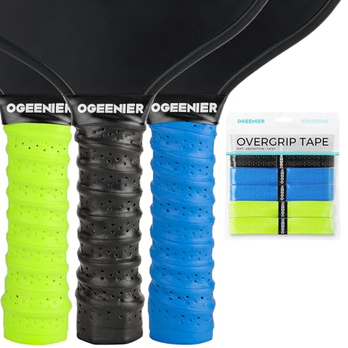 Pickleball Paddle Grips, Pack of 6, Non-Slip & Moisture Wicking Overgrip Tape for Pickleball Paddles - color: Black + Blue + Green Yellow