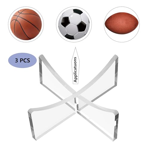 Basketball Stand, 3-Pack Acrylic Ball Stand for Display, Clear Storage Holder for Football Basketball Soccer Volleyball Rugby - size: 3.54x1.3 inch