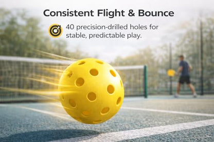 Pickleball Outdoor Yellow Balls Durable Plastic Pickleballs with Precision Holes for Consistent Bounce High Visibility Balls for Practice Training & Competitive Pickleball - Set of 3