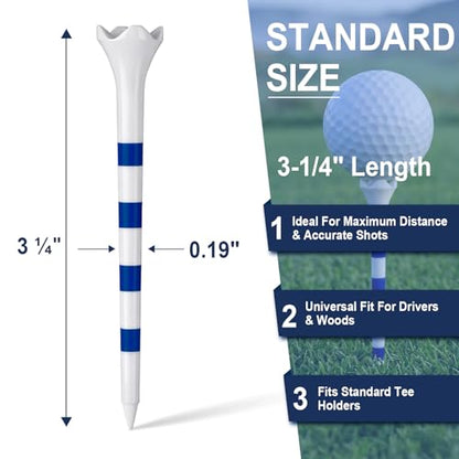 SPORTIC Professional Plastic Golf Tees 3-1/4" 30/50/100 Pack – Durable Driver Tees with Low-Friction 4-Prong Head for Straighter Shots, Consistent Height for Distance, Driving Range & Course - color: Blue 3-1/4" (50pcs)