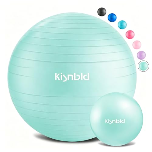 kisnbld Exercise Ball, Extra Thick Yoga Ball for Workout Pregnancy Stability, 4 Sizes Anti-Burst Balance Ball with Foot Pump - Heavy Duty Fitness Ball Chair for Office, Home & Gym - color: Aqua, size: L,(23-26in,58-65cm)