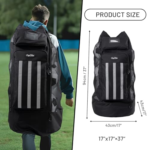 OrgaWise XXL Soccer Ball Bags for Coaches | 600D Oxford Cloth | SBS Zippers | Card Holder | Night Reflective Strips | Plated Holes | Chest Strap | Carry Handle - color: Black