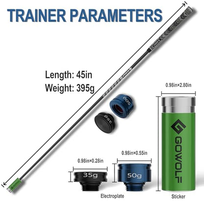 Gowolf Golf Swing Trainer with Adjustable Weights (35g & 50g) - Carbon Fiber Golf Training Aid for Speed, Driving Distance & Tempo, Ideal Warm-Up & Strength Golf Accessories for Men & Women