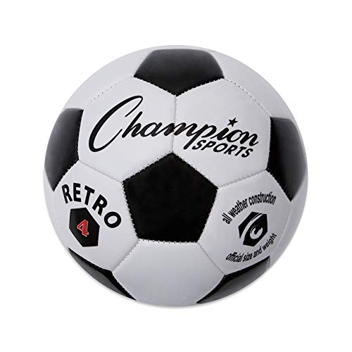 Champion Sports Retro Soccer Ball – Sizes 3, 4, 5, Soft Touch, All Weather, Official Size & Weight Ball for Training, Games, Outdoor & Indoor Play - size: Size 4
