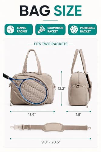 Pickleball,Tennis Racket Bag,Gym Bag for Women,Man. Quilted, Holds 2 Rackets with Shoe Compartment. Sport Bag for Gym, Court, Travel Duffle Bag - color: Beige