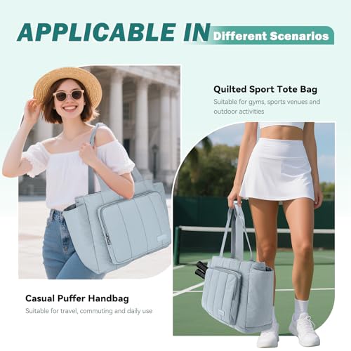 Chase Chic Pickleball Tote Bag for Women,Lightweight Puffer Quilted Pickle Ball Paddle Holder for Gym Sports - color: Light Blue