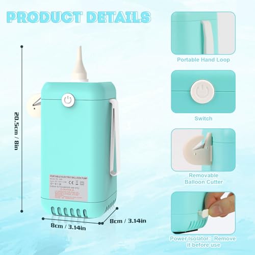 Balloon Pump Electric Air Pumps, 2-in-1 Electric Air Balloon Pump，Balloon Inflator for 260q,Foil, Latex Balloons and Sport Balls - style: Sky Blue with Battery