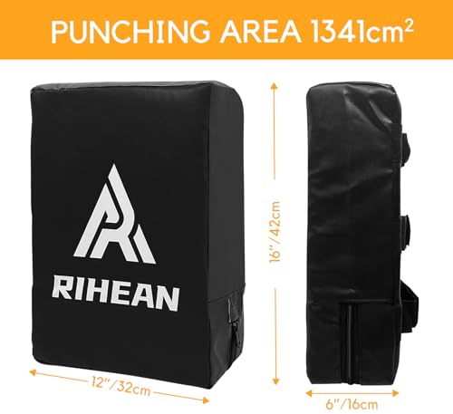 Martial Arts Kicking Shield Pad for Muay Thai, Taekwondo Football, Basketball, Hockey Training, 12x16in Denser Foam High-Density PU Leather Cover - color: Black Kick Shield