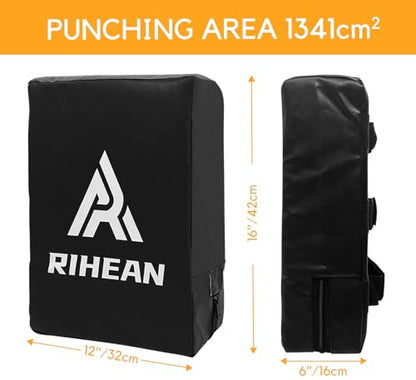 Martial Arts Kicking Shield Pad for Muay Thai, Taekwondo Football, Basketball, Hockey Training, 12x16in Denser Foam High-Density PU Leather Cover - color: Black Kick Shield