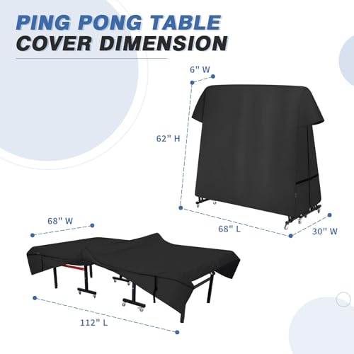 Ping Pong Table Cover Outdoor Waterproof, Dual Function Table Tennis Cover Fits Both Folding Tables and Flat Tables Indoor & Outside 68"L x 6"/30"W x 62"H, Black - color: Black