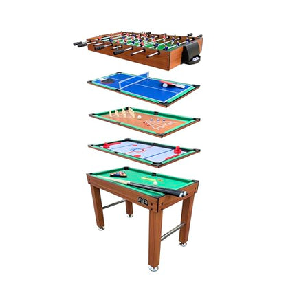 KICK Hexad 48" 6-in-1 Multi Game Table – Foosball, Billiards/Pool, Glide Hockey, Ping Pong, Mini-Shuffleboard & Mini-Bowling - color: Brown