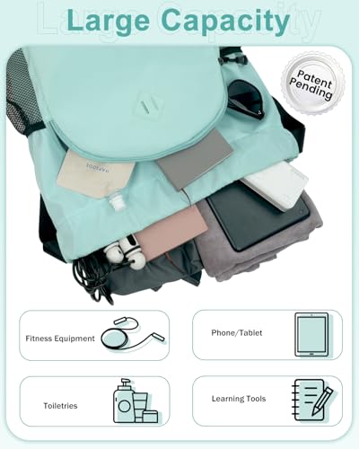 RHDZO Drawstring Backpack Gym Backpack with Shoe Compartment for Men Women String Sports Bag with Wet Pocket Cinch Swim Beach Bag, Large Mint Green - color: Large Mint Green