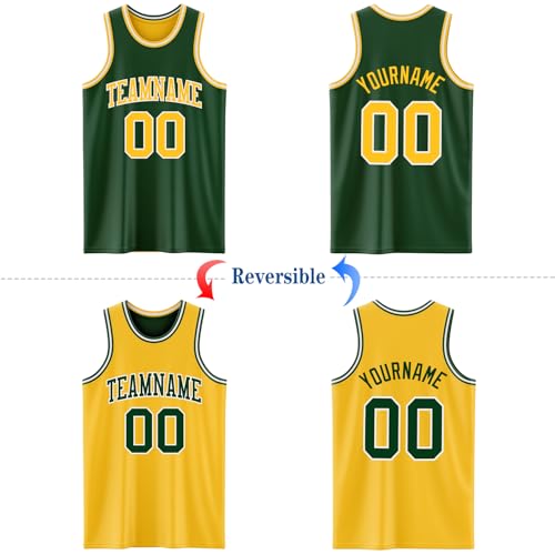 Custom Reversible Basketball Jerseys Men Youth, Personalized Sports Shirts Team Uniforms Printed Name Logo Number - color: Green and Yellow