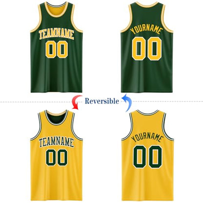 Custom Reversible Basketball Jerseys Men Youth, Personalized Sports Shirts Team Uniforms Printed Name Logo Number - color: Green and Yellow