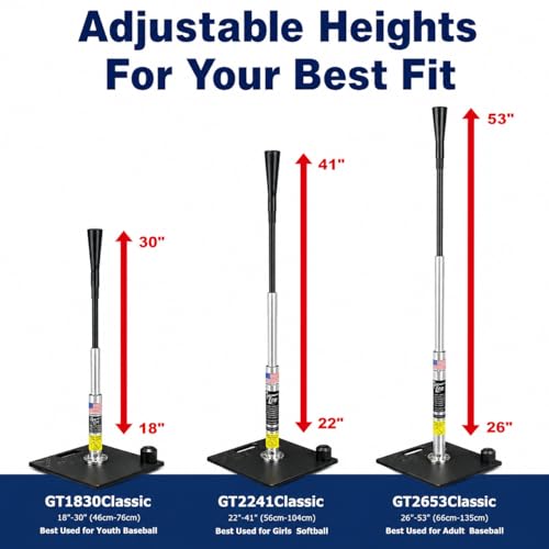 G Tee Classic Baseball/Softball Batting Tee Adjustable | Flexible Rubber Cup & Stainless Steel Aluminum Base | Best Tee for All Ages | Used by Pros | Made in USA 2 Year Warranty - size: 22" - 41" Tall