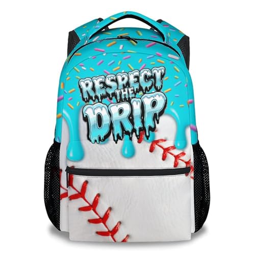 Baseball Drip Backpack for Boys Kids Schoolbag with Pocket - Durable Bookbag for Sport Lovers School Supplies Gifts (17 Inch)