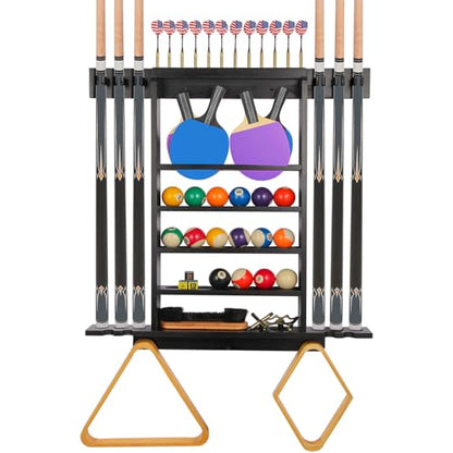 Large Pool Stick Holder Wall Mount, Billiards Pool Cue Rack Ping Pong Paddle Holder, Dart Holder 3-IN-1, Wood Pool Cue Holder Pool Table Accessories Equipment Organizer for Game Room Men Cave- Black - size: Large
