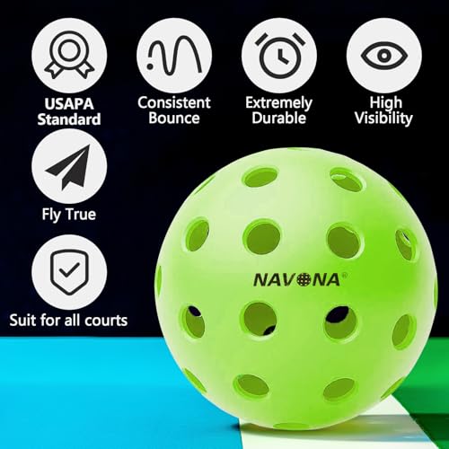 Navona 48 Pack Premium 40-Holes Outdoor Pickleball Balls, Meet USAPA Official Requirement, Perfectly Balanced, High Bounce True Flight, Durable Outdoor Pickleball Set - style: Pickleballs-G-48 pack
