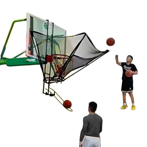Basketball Shooting Machine Hanging Basketball Shooting Trainer for Hoop, Indoor Outdoor Basketball Return System,180 Degree Rotatable Chute