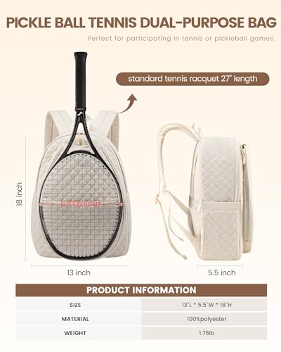 Tennis Bags for Women, Quilted Tennis Racket Bag Backpack for Tennis Racquet, Pickleball Paddles, Badminton