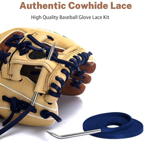 Softball Baseball Glove Lace, Mitt Lace Repair Kit Includes 2 Leather Laces and Lacing Needle for Catcher's Glove - color: Dark Navy Blue