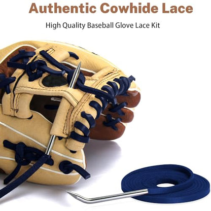 Softball Baseball Glove Lace, Mitt Lace Repair Kit Includes 2 Leather Laces and Lacing Needle for Catcher's Glove - color: Dark Navy Blue