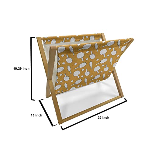 Lunarable Tennis Magazine and Book Holder, Ping Pong Rackets and Balls on a Warm Toned Backdrop Monochrome Sports Pattern, Decorative Floor Rack Organizer for Living Room, 22"x19", Orange White