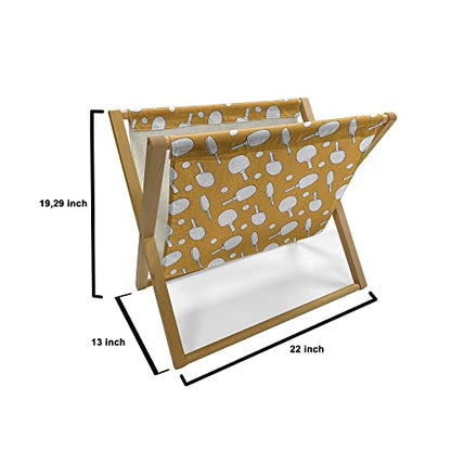 Lunarable Tennis Magazine and Book Holder, Ping Pong Rackets and Balls on a Warm Toned Backdrop Monochrome Sports Pattern, Decorative Floor Rack Organizer for Living Room, 22"x19", Orange White