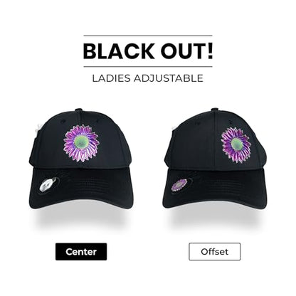 Ladies Adjustable Hats - Tee Holder with Tees & Bill Magnet with Ball Marker - 100% Custom Made - color: Black Out, style: Offset
