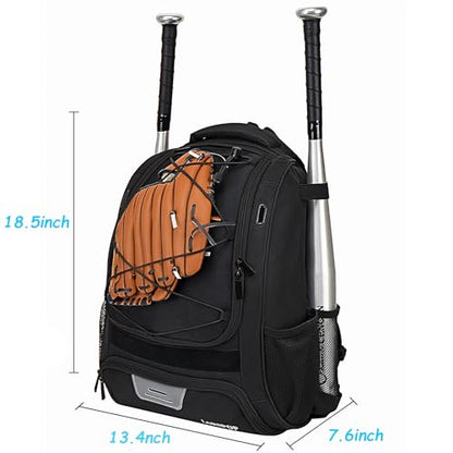 LARIPOP Youth Baseball Bag, Bat Backpack with Fence Hook & Separate Shoe Compartment, Waterproof Equipment Bag for Baseball, T-Ball & Softball - color: Black
