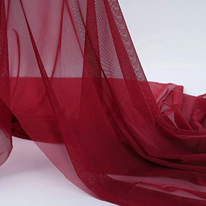 Superfine 4-Way Stretch Net Fabric Nylon Spandex Power Mesh, Pre-Cut 5 Yards Long 60" Wide, Lightweight Sheer (Wine Red) - color: Wine Red