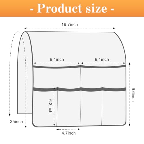 Sofa Armrest Organizer Arm Chair Caddy for Recliner, Remote Control Holder for Recliner, Non-Slip Armchair Caddy with 6 Pockets Storage for Magazine, Tablet, Phone, Dark Grey