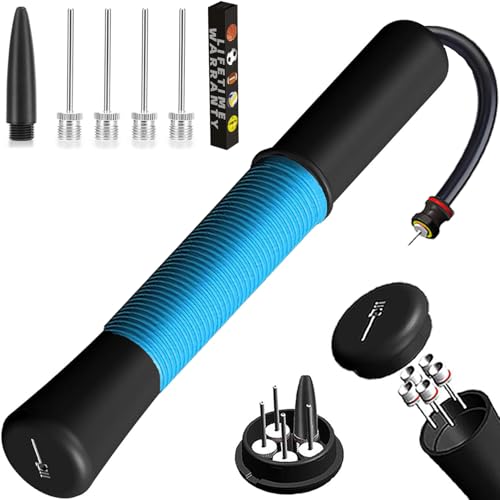 Ball Pump with Needle Storage(Never Lose Pin) Basketball Pump with 5 Needles and Extendable Cable, Soccer Football Pumps, Volleyball Pump Rugby Ball Inflator - Great for All Balls - color: Blue